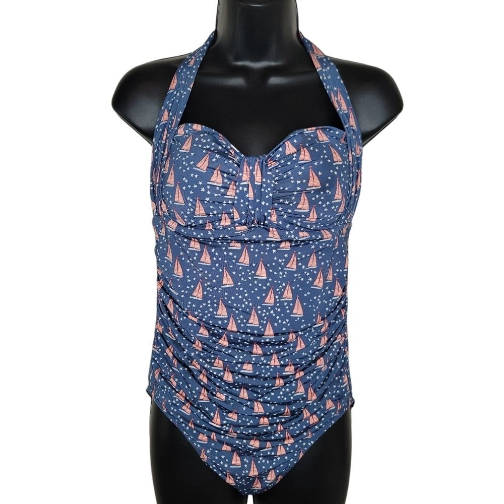 Garnet Hill Sail Boats Halter One Piece Swimsuit Size 10